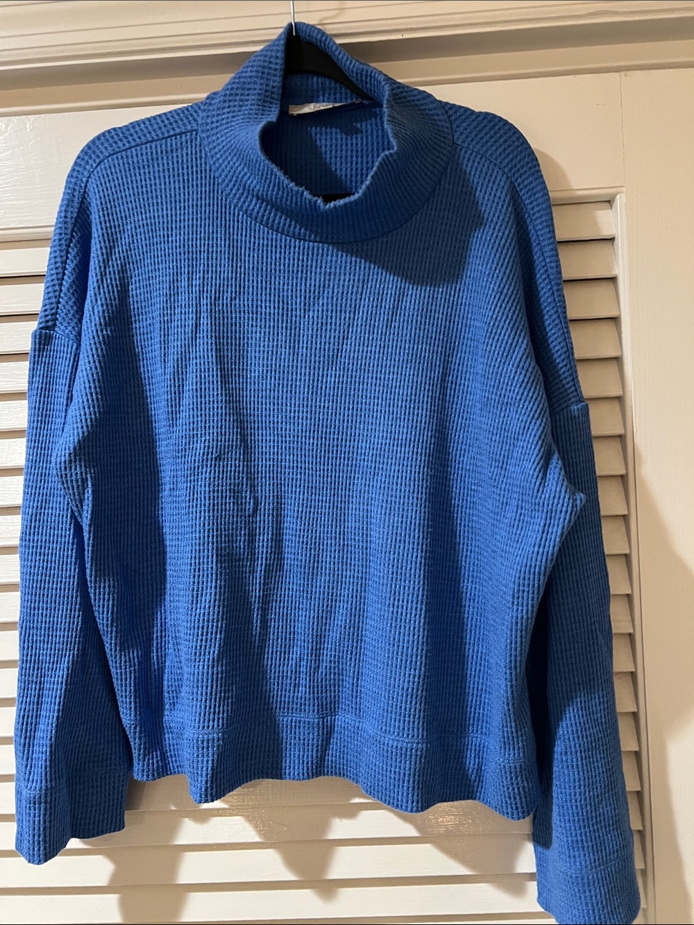 Blue Waffle-Knit Turtleneck Sweater